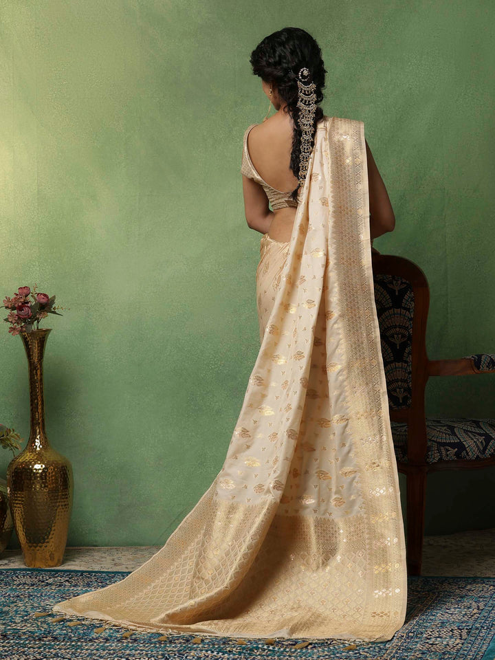 Beige Woven Design Art Silk Saree