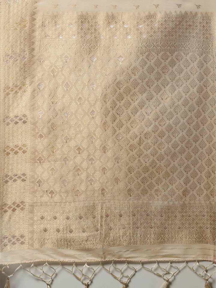 Beige Woven Design Art Silk Saree
