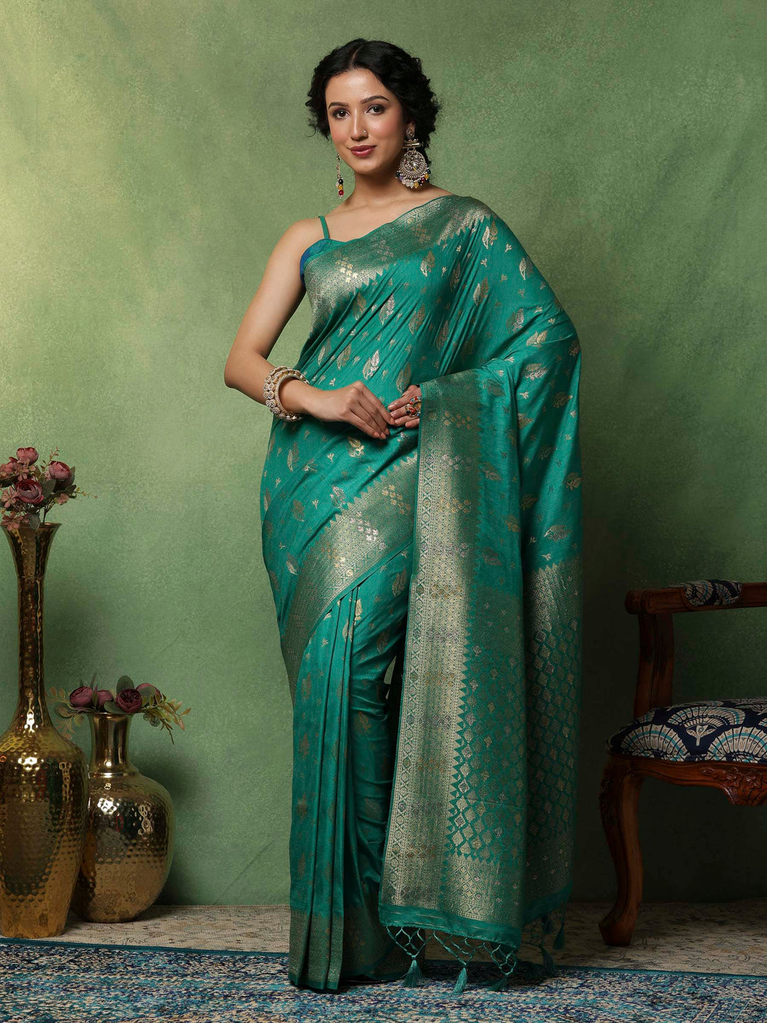 Green Woven Design Art Silk Saree