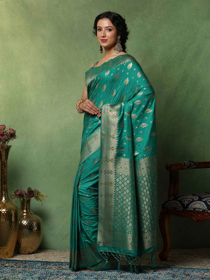 Green Woven Design Art Silk Saree