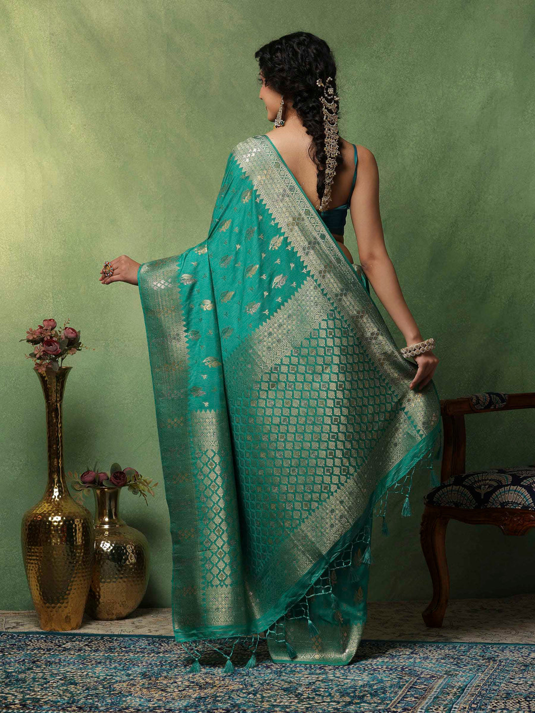 Green Woven Design Art Silk Saree