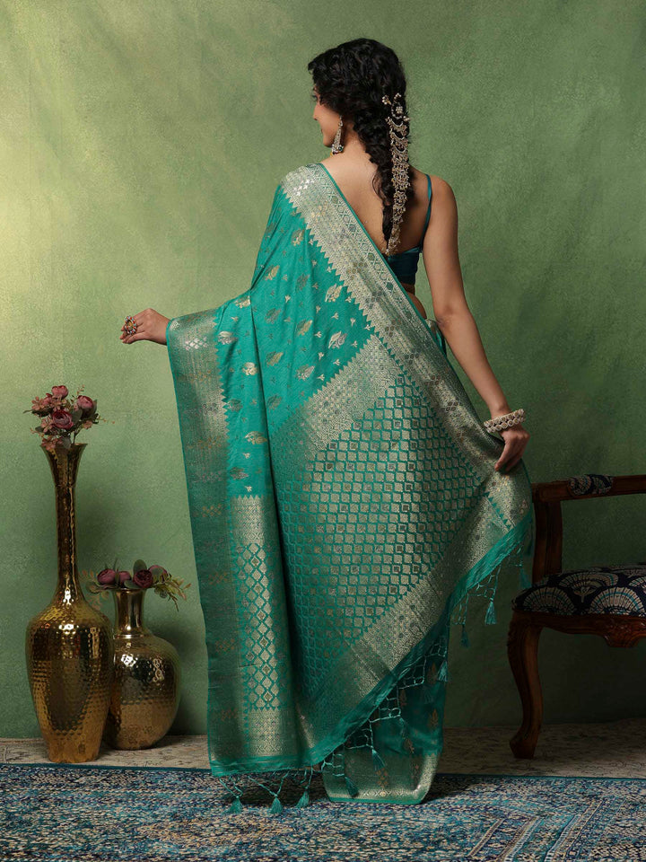 Green Woven Design Art Silk Saree