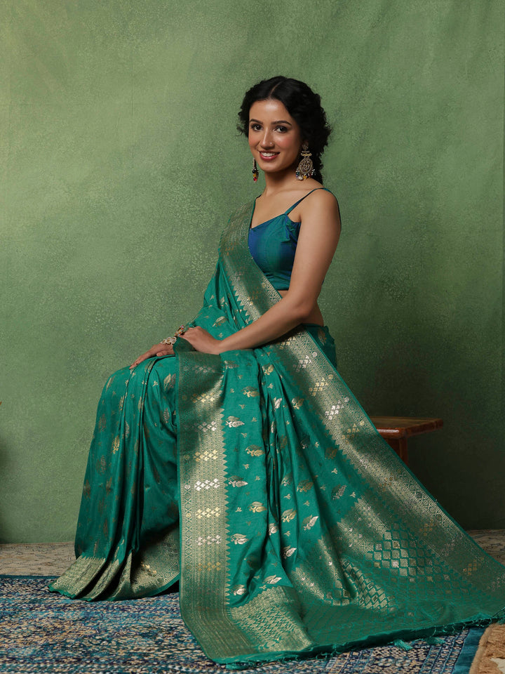Green Woven Design Art Silk Saree