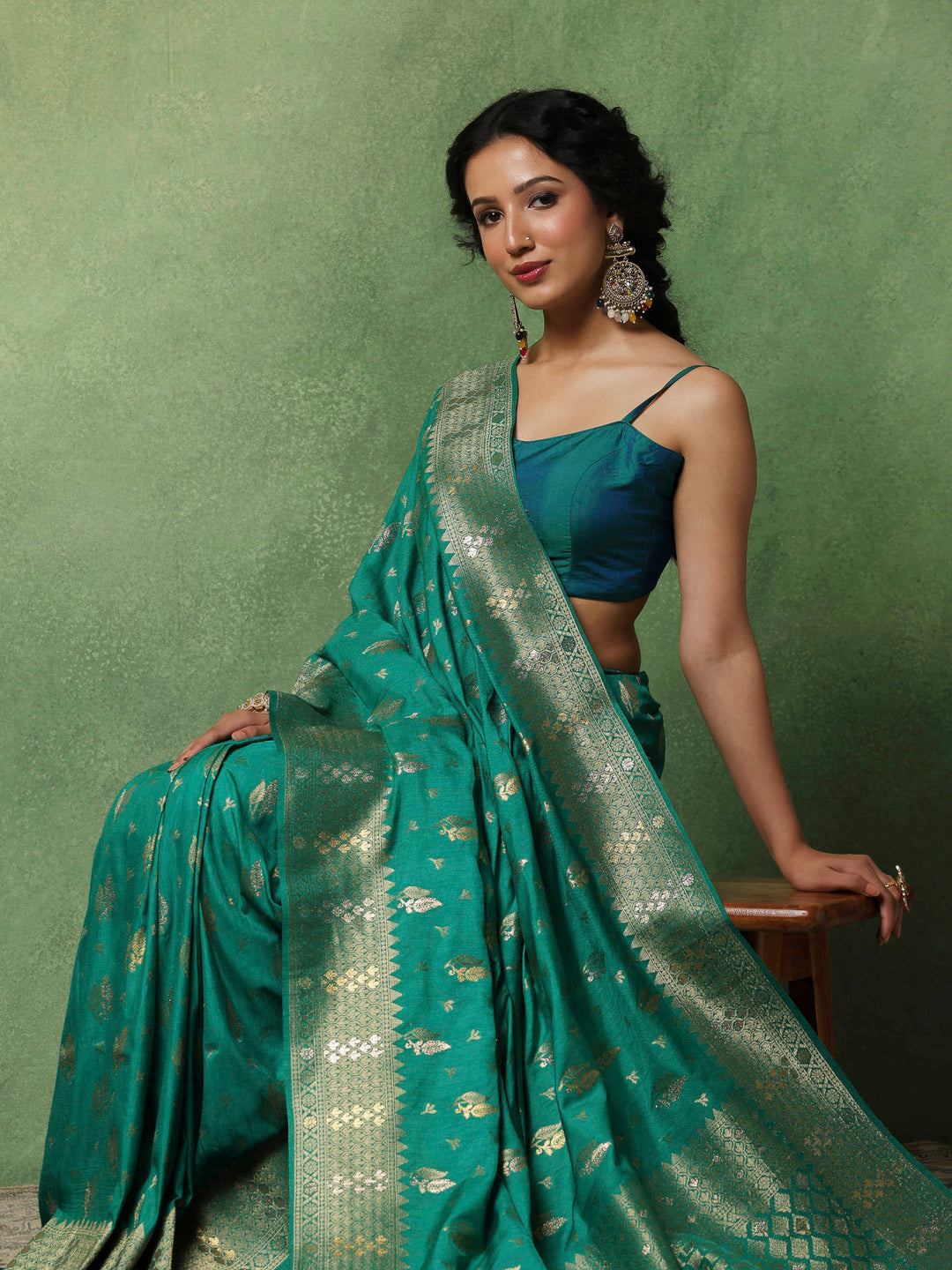 Green Woven Design Art Silk Saree