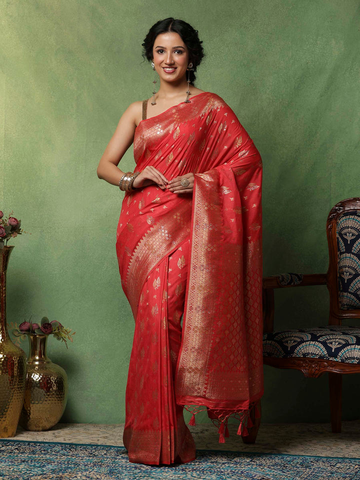 Pink Woven Design Art Silk Saree
