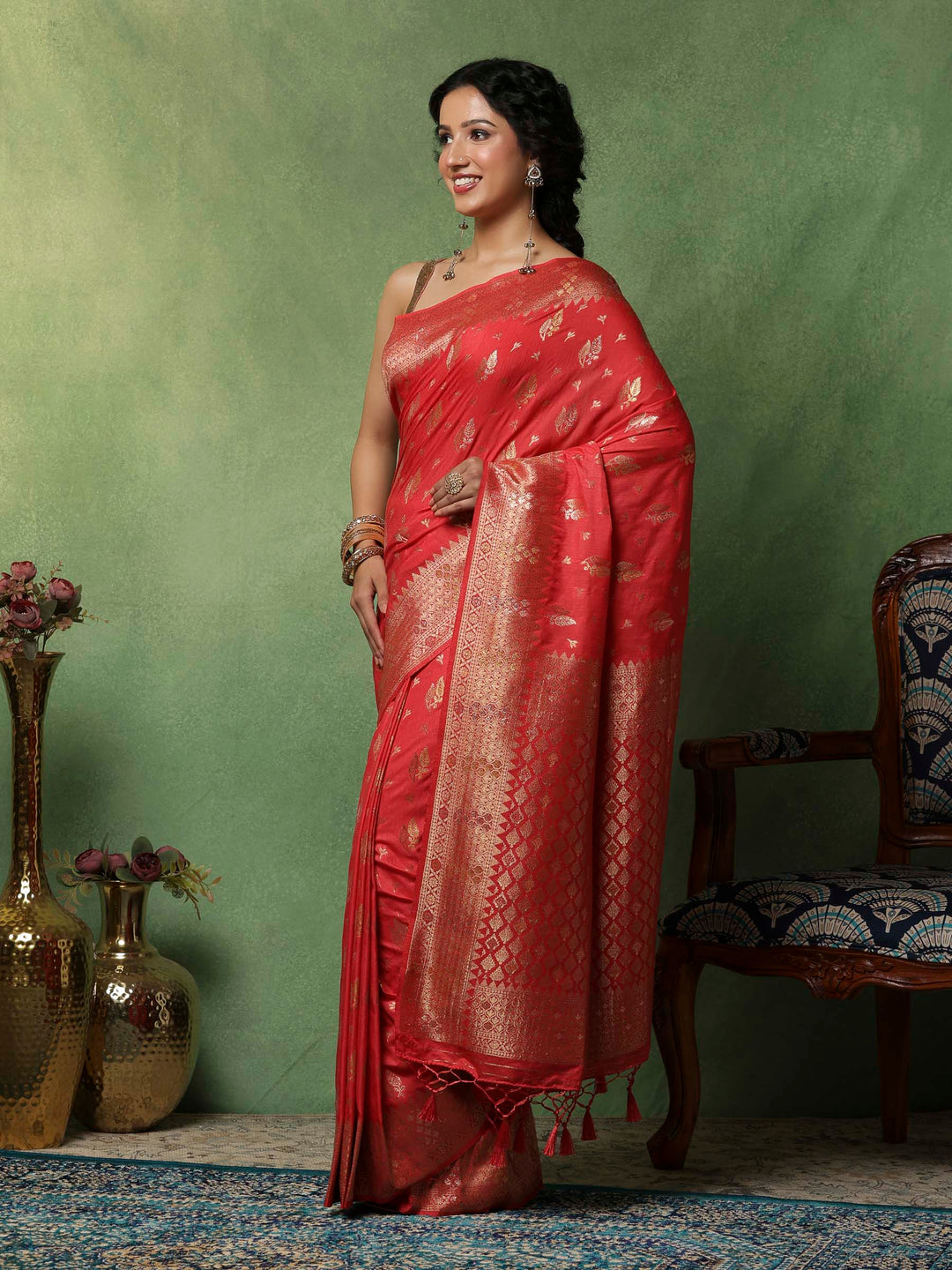 Pink Woven Design Art Silk Saree