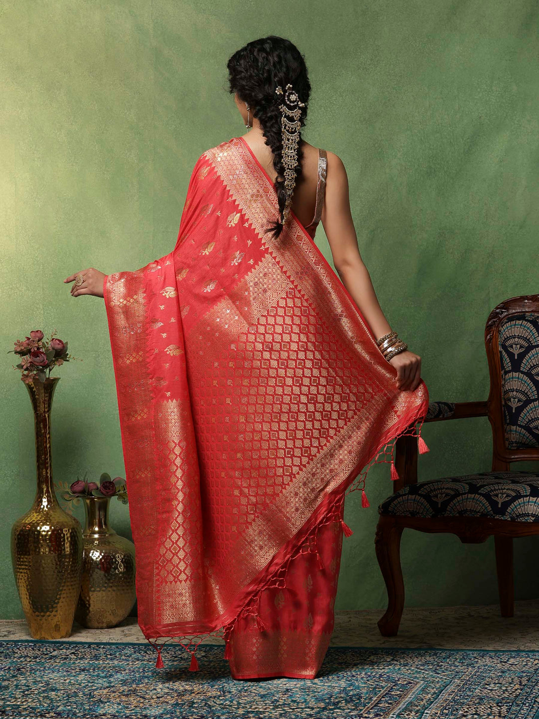 Pink Woven Design Art Silk Saree