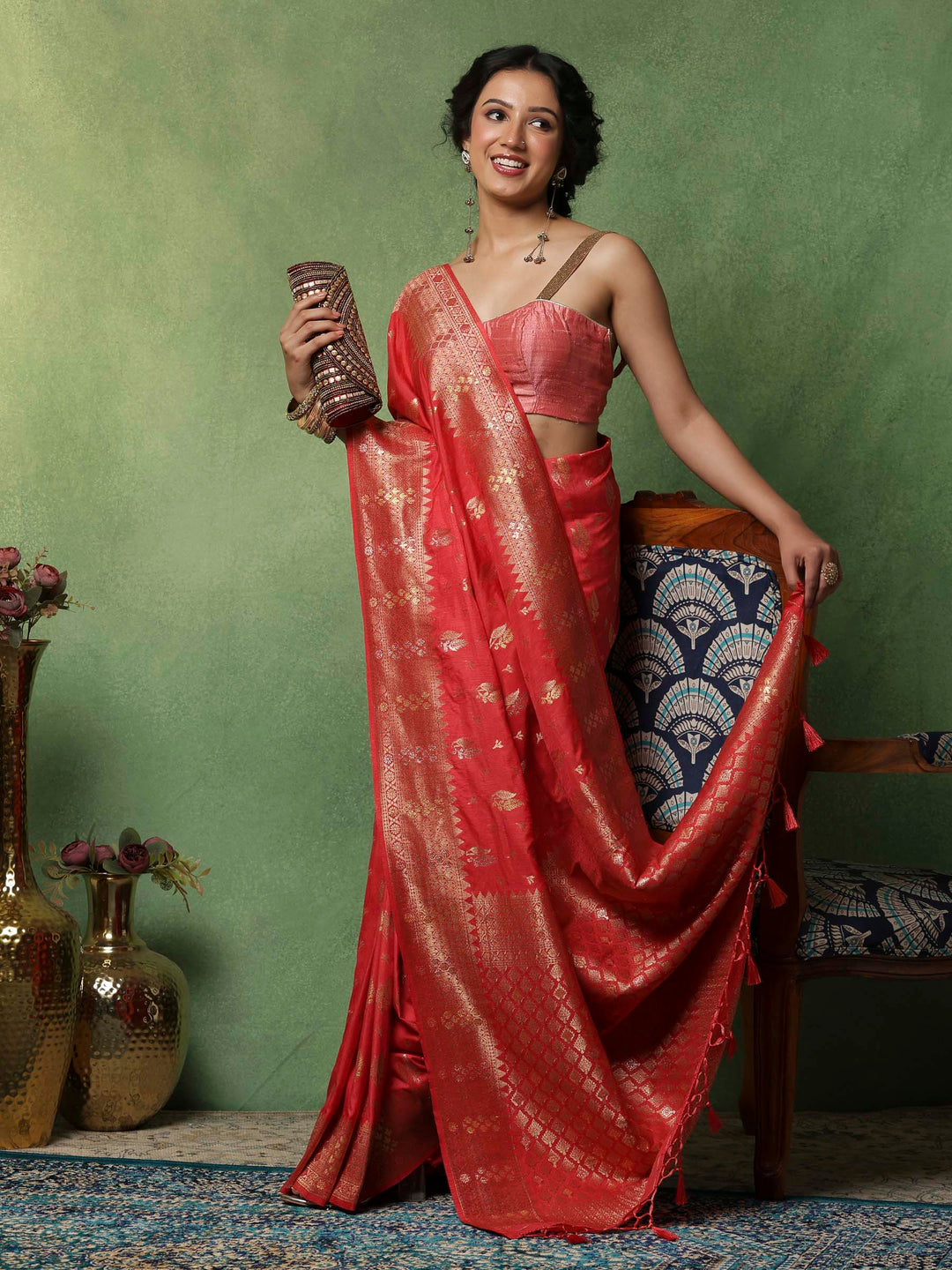 Pink Woven Design Art Silk Saree