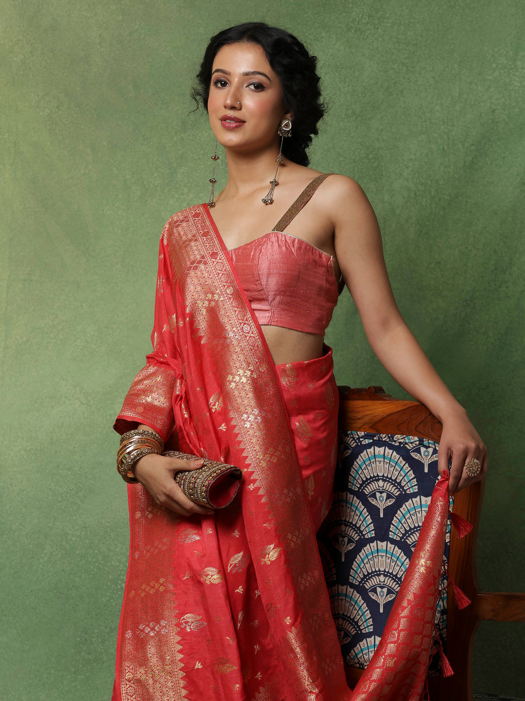 Pink Woven Design Art Silk Saree