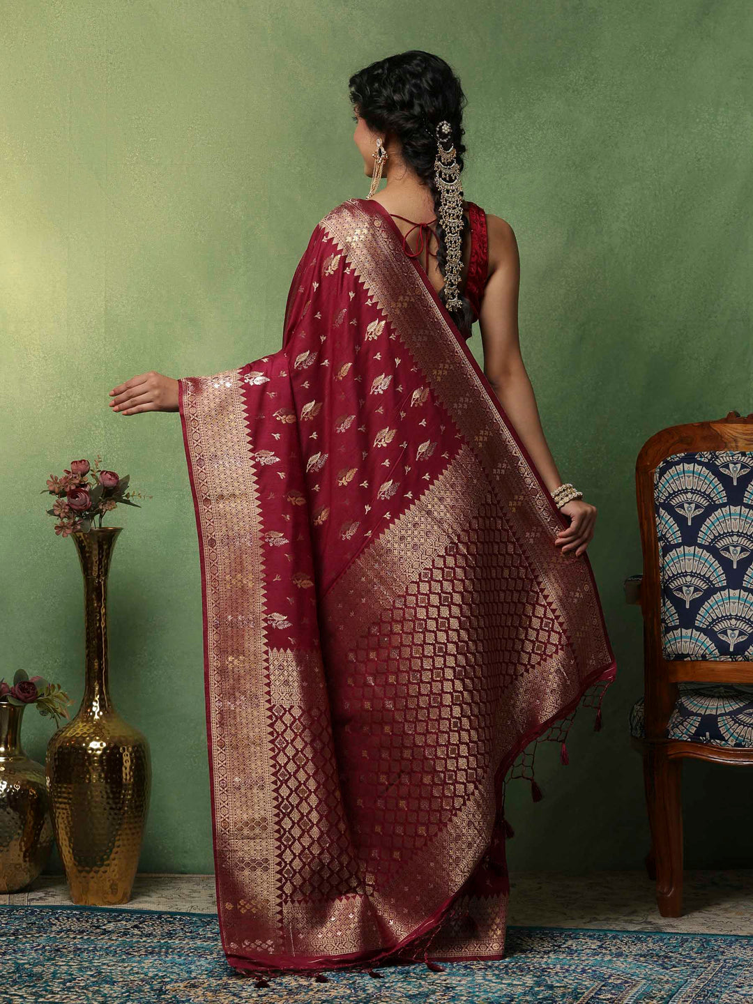 Wine Woven Design Art Silk Saree
