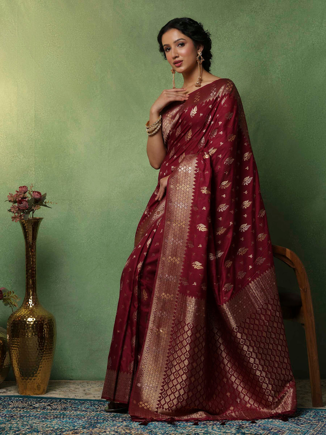 Wine Woven Design Art Silk Saree