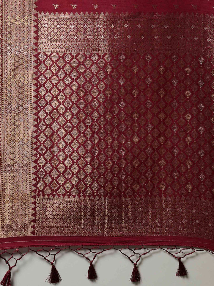 Wine Woven Design Art Silk Saree