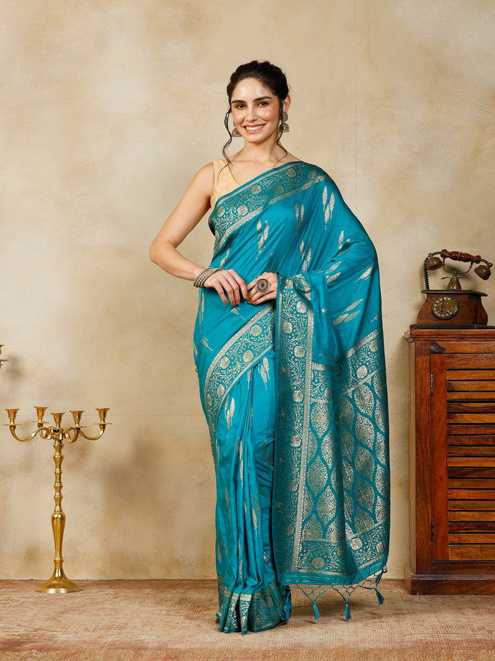 Lake Blue Woven Design Art Silk Saree