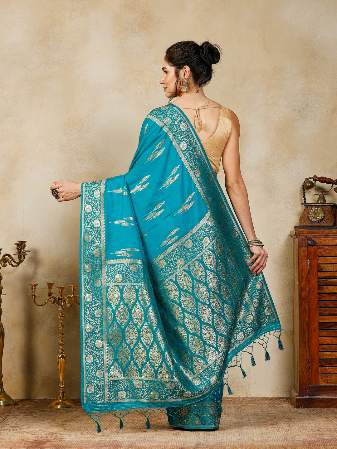 Lake Blue Woven Design Art Silk Saree