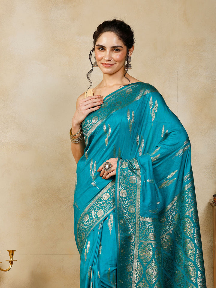 Lake Blue Woven Design Art Silk Saree