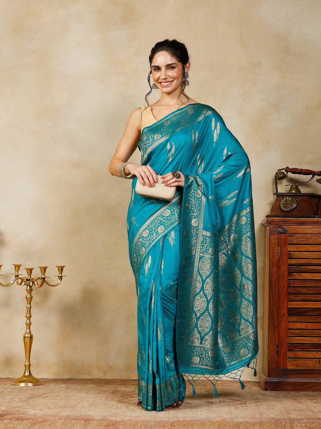 Lake Blue Woven Design Art Silk Saree