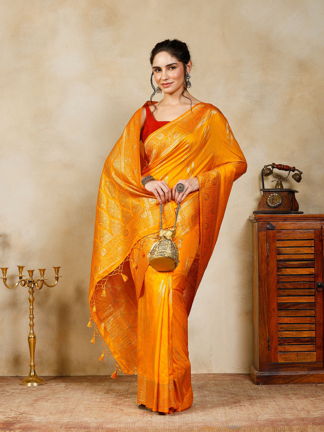 Mustard Woven Design Art Silk Saree