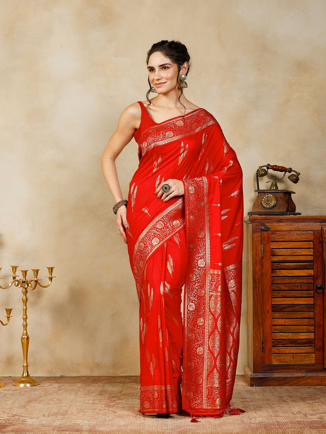 Red Woven Design Art Silk Saree