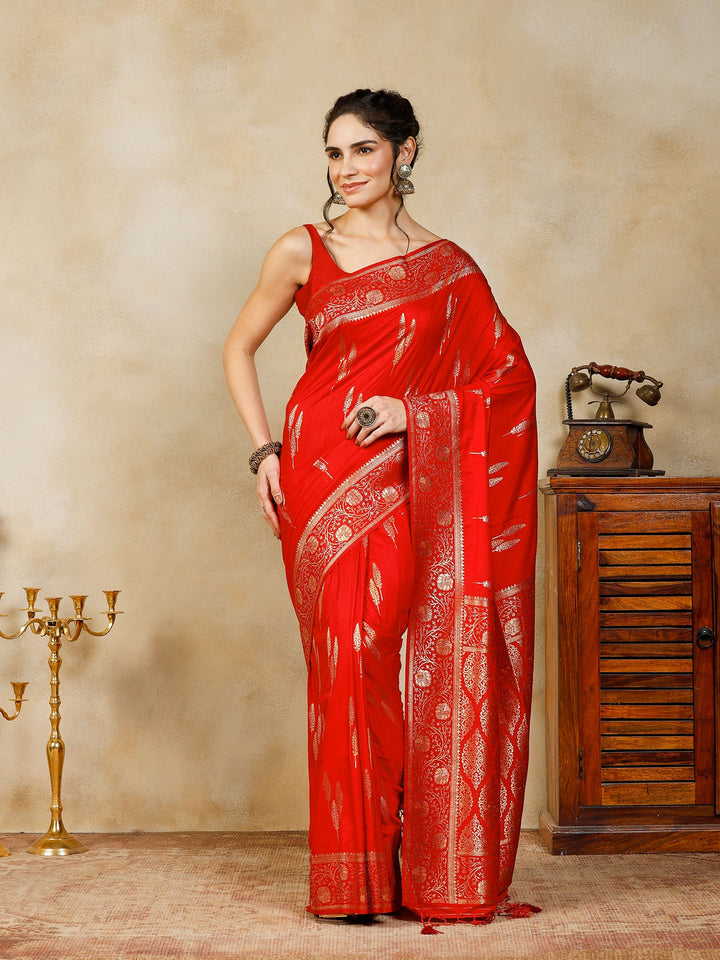 Red Woven Design Art Silk Saree