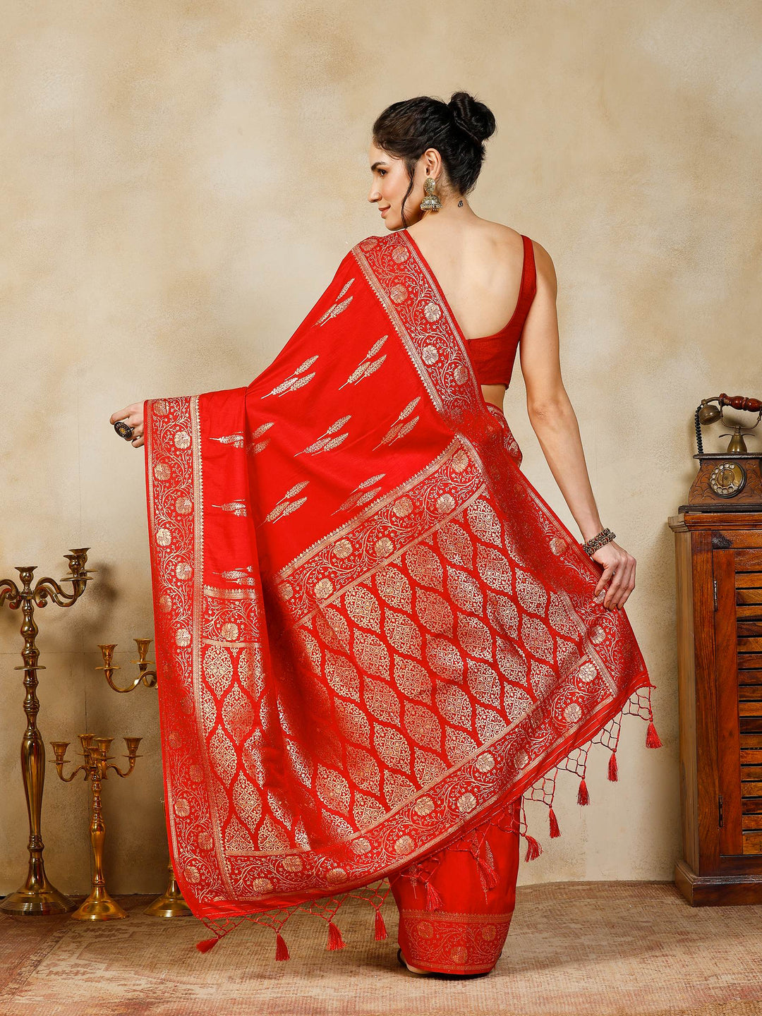 Red Woven Design Art Silk Saree