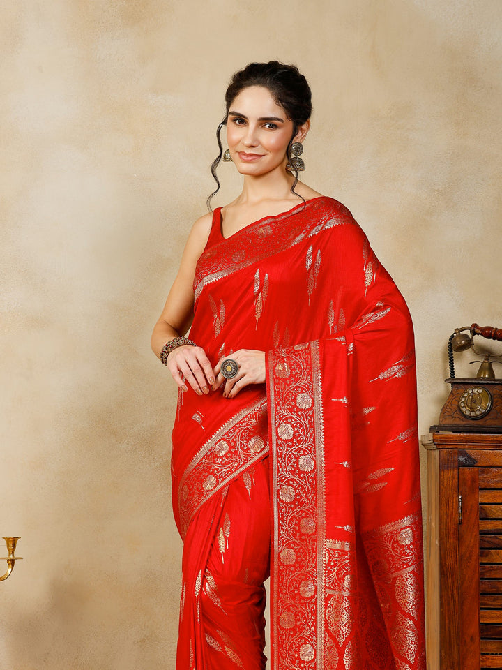 Red Woven Design Art Silk Saree