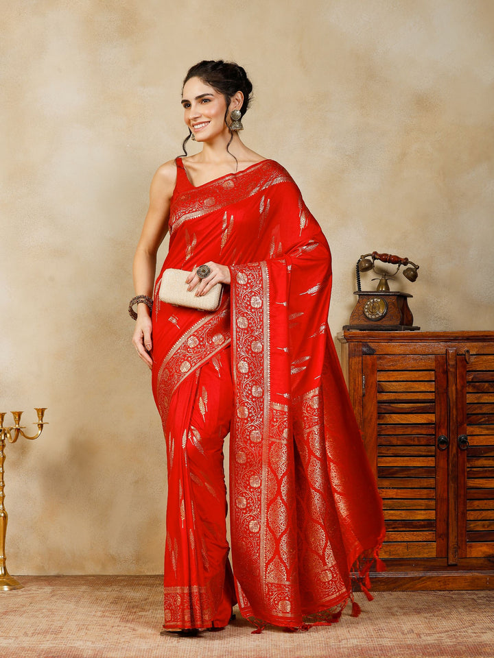 Red Woven Design Art Silk Saree