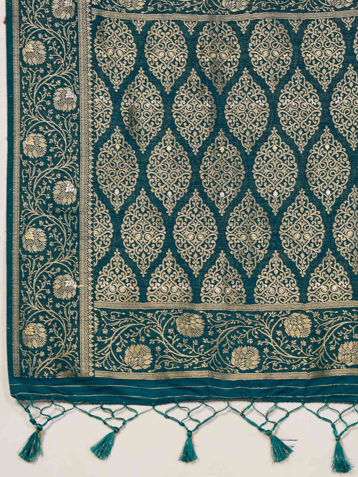 Teal Blue Woven Design Art Silk Saree