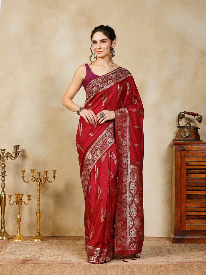 Wine Woven Design Art Silk Saree
