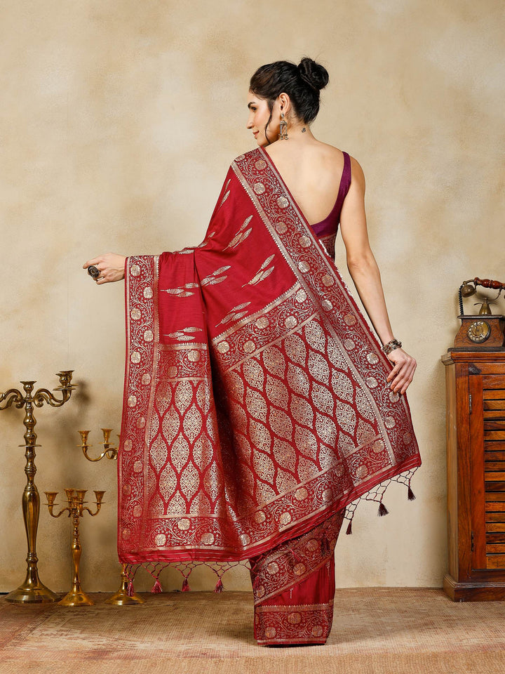 Wine Woven Design Art Silk Saree