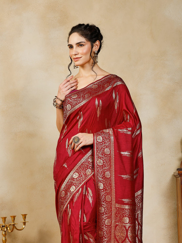 Wine Woven Design Art Silk Saree