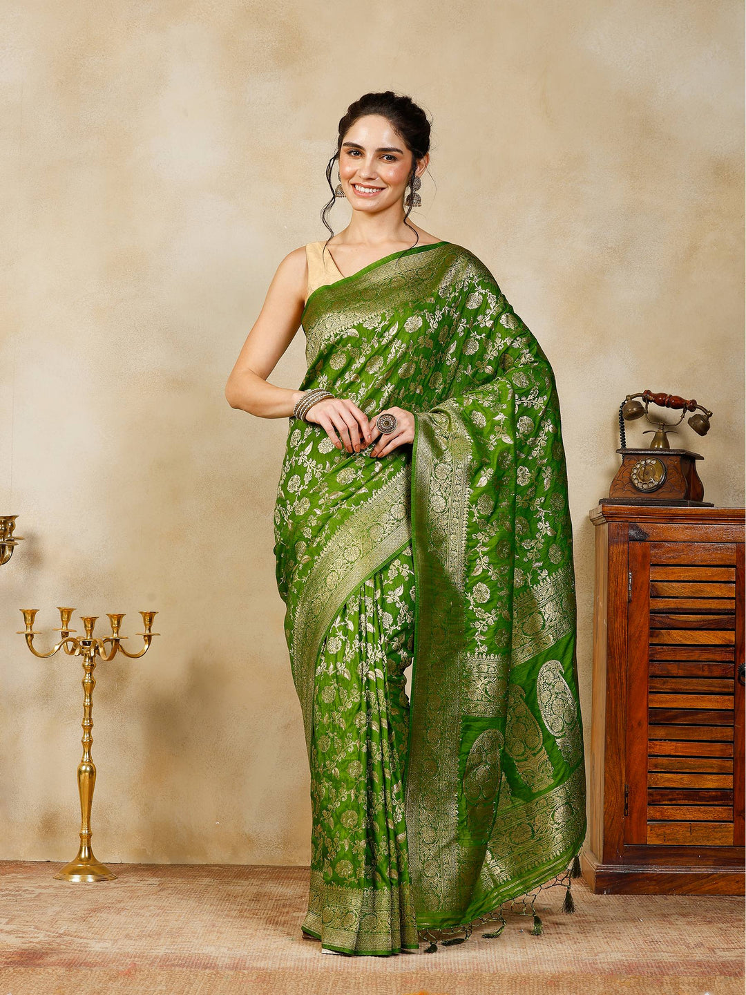 Green Woven Design Art Silk Saree