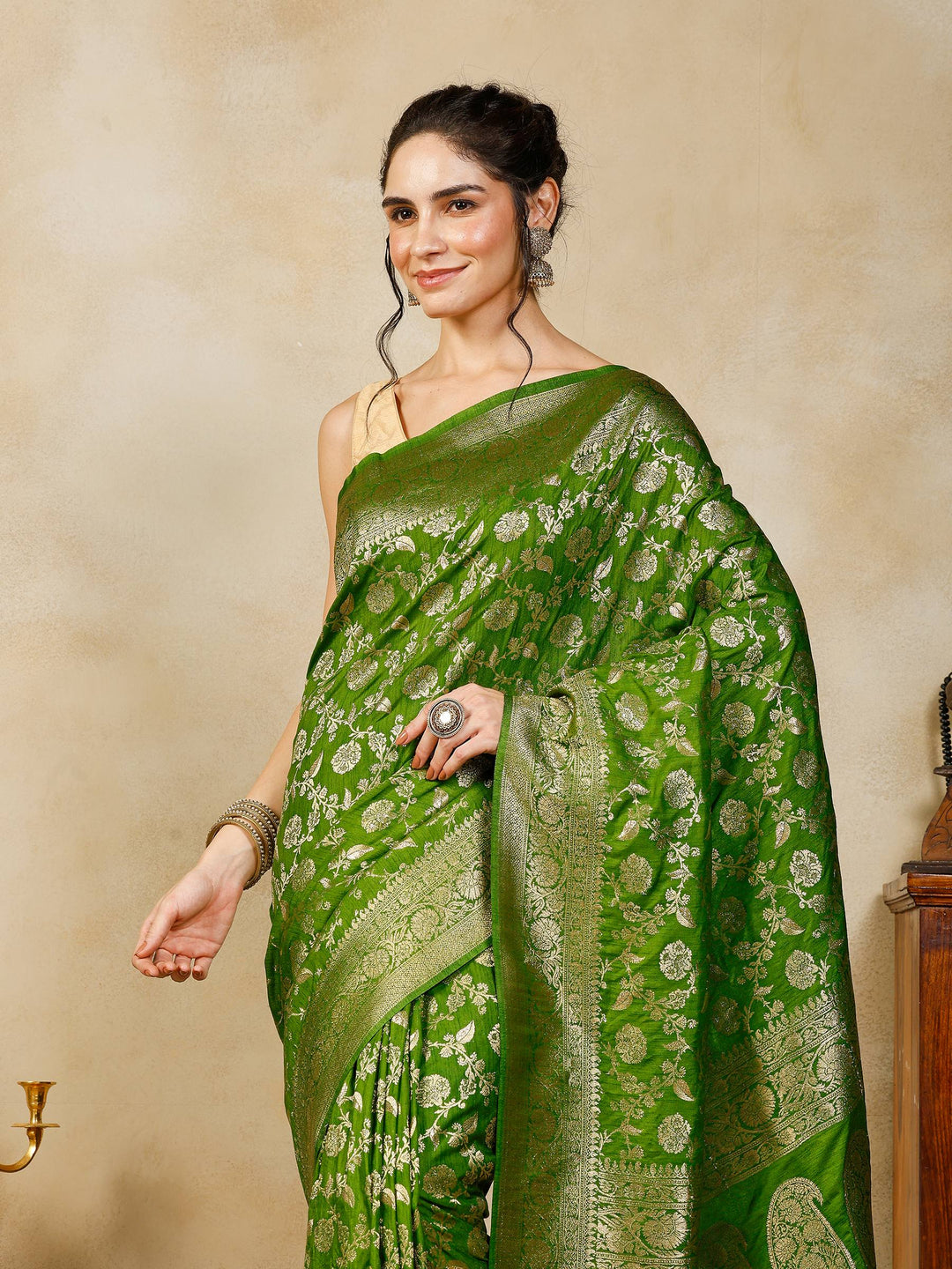 Green Woven Design Art Silk Saree