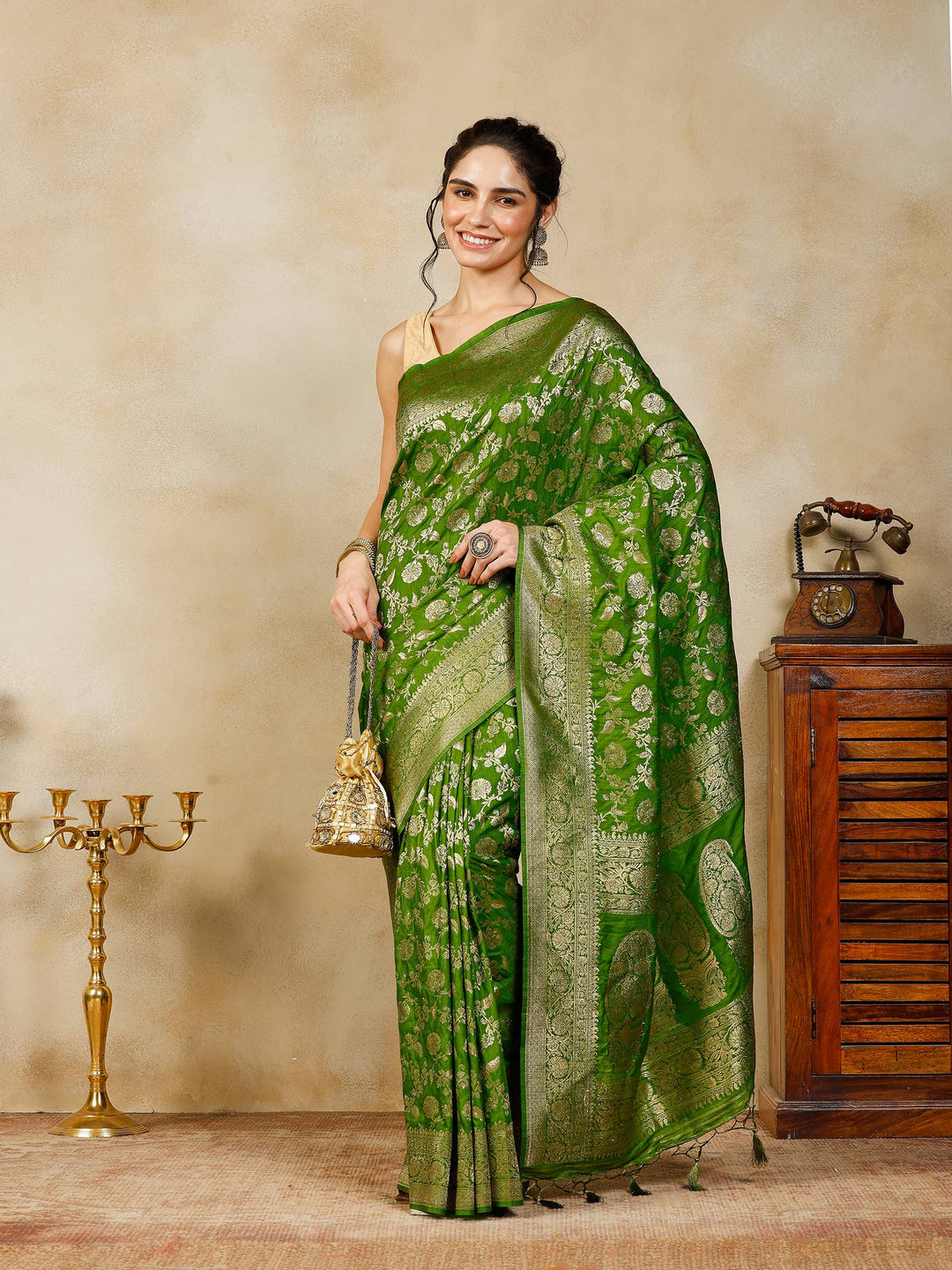 Green Woven Design Art Silk Saree