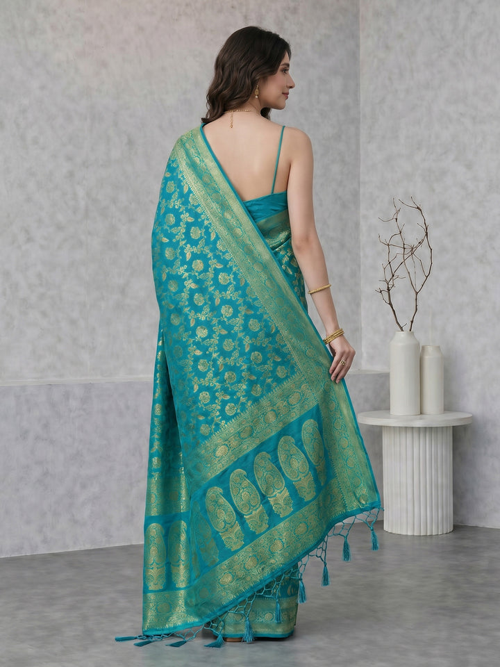 Lake Blue Woven Design Art Silk Saree