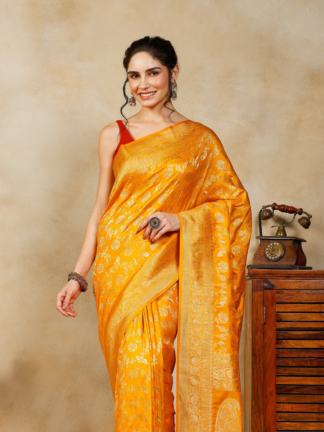 Mustard Woven Design Art Silk Saree