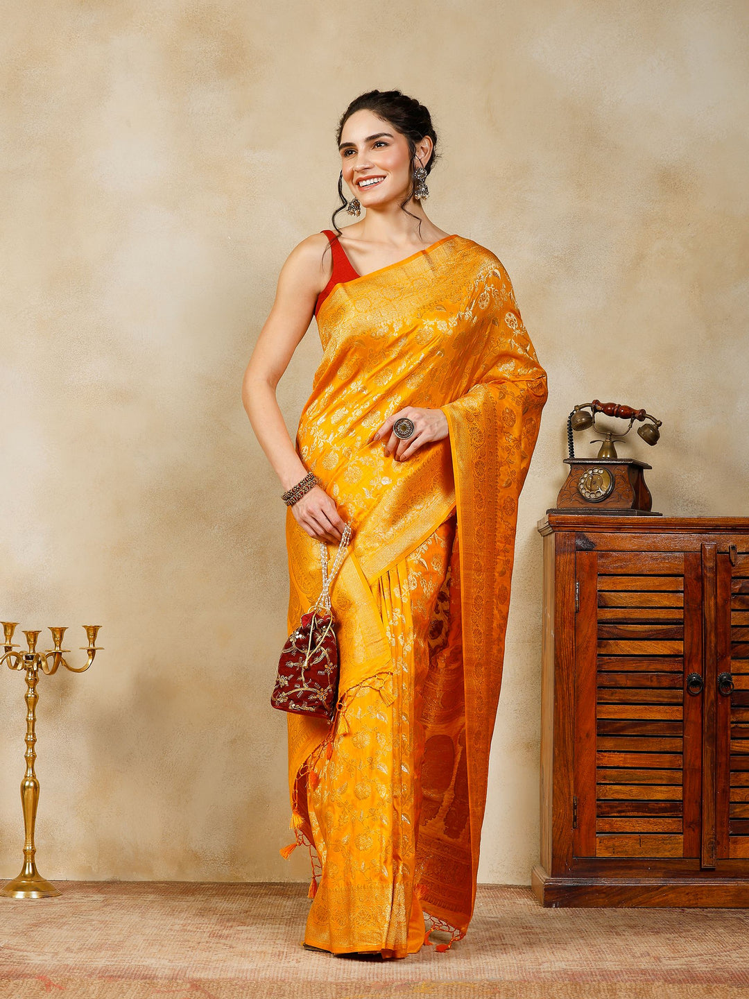Mustard Woven Design Art Silk Saree