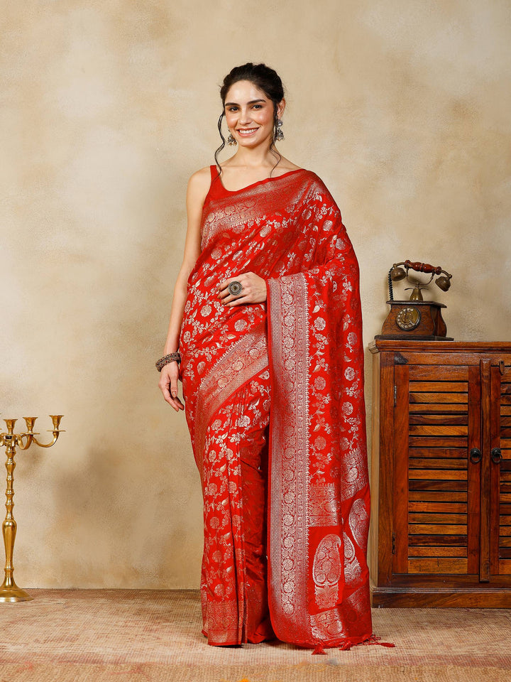 Red Woven Design Art Silk Saree