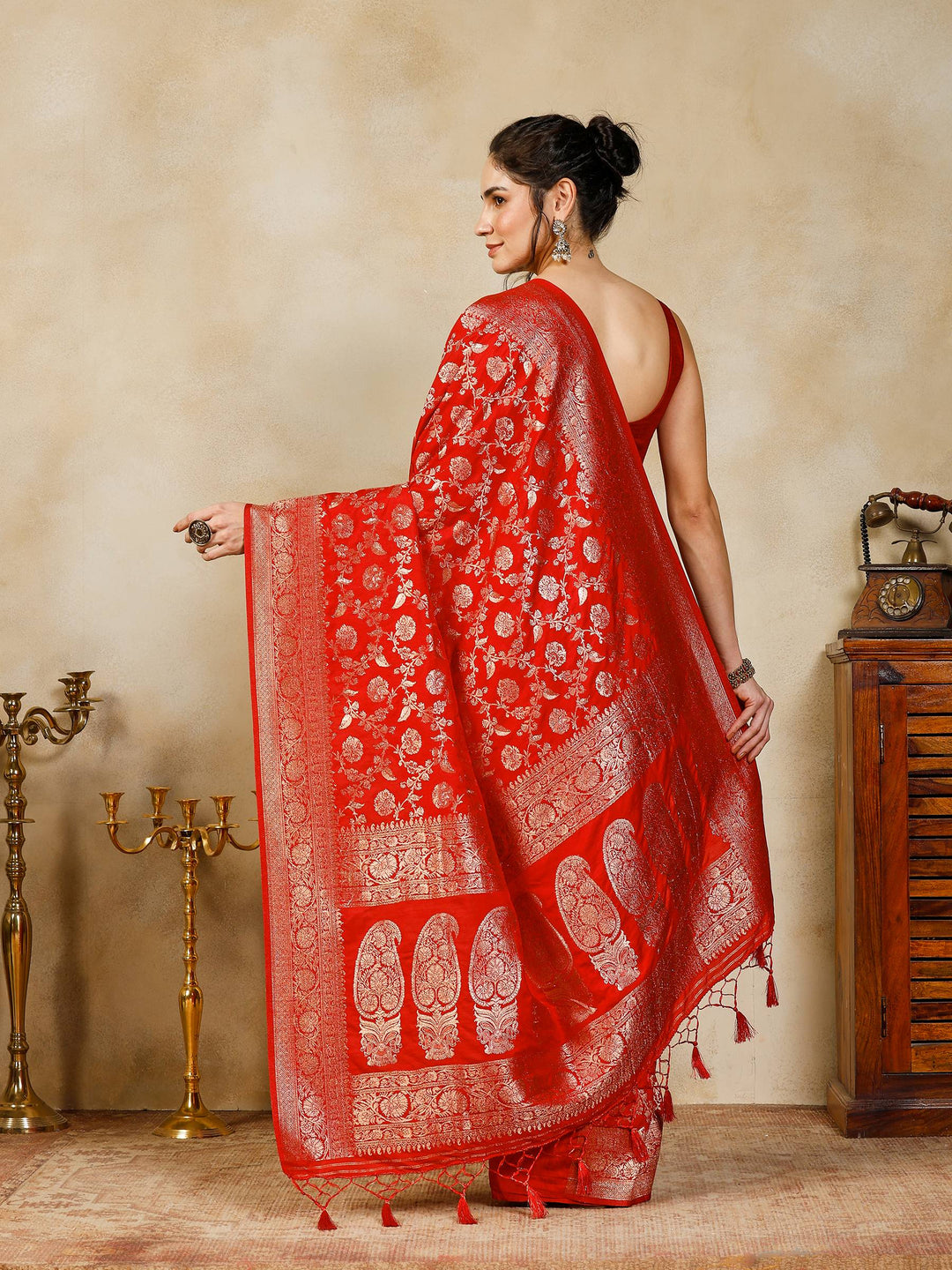 Red Woven Design Art Silk Saree