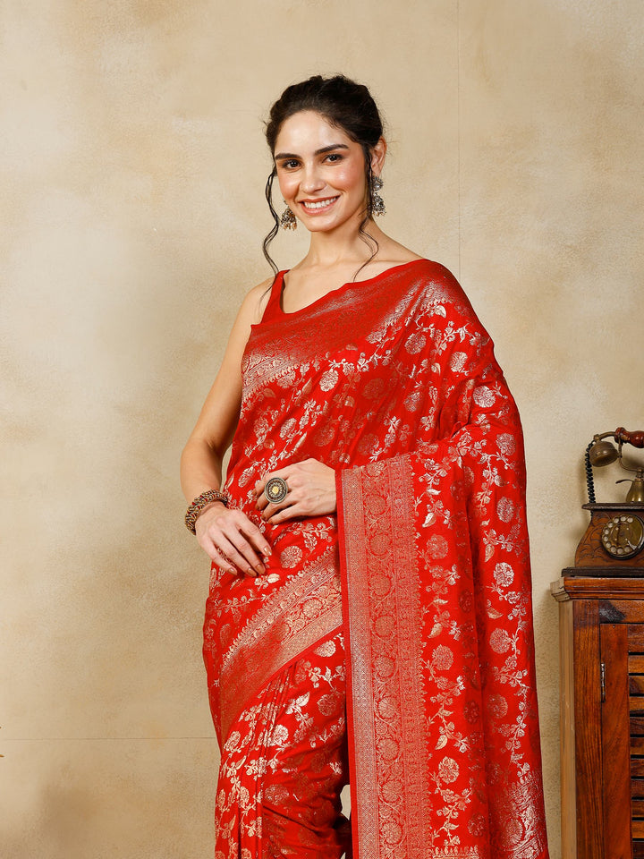 Red Woven Design Art Silk Saree