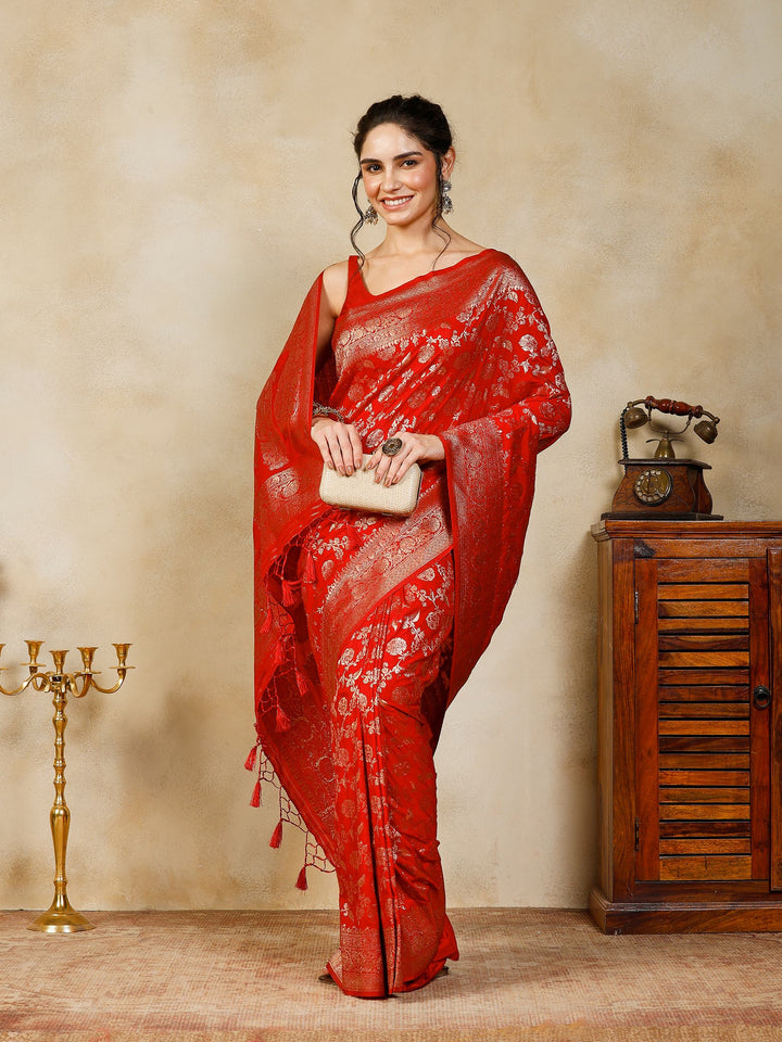 Red Woven Design Art Silk Saree