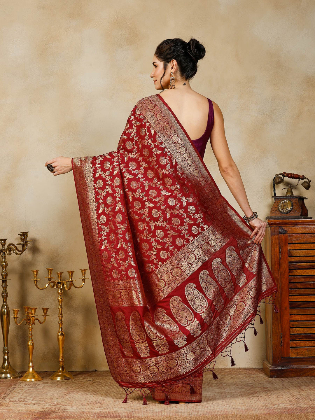 Wine Woven Design Art Silk Saree