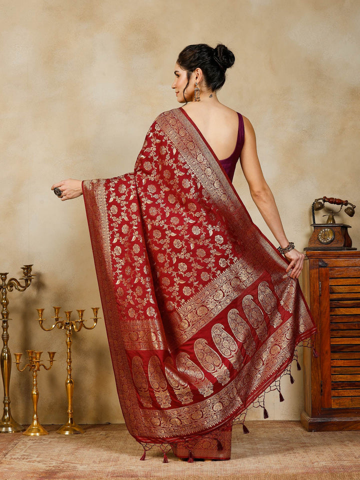 Wine Woven Design Art Silk Saree