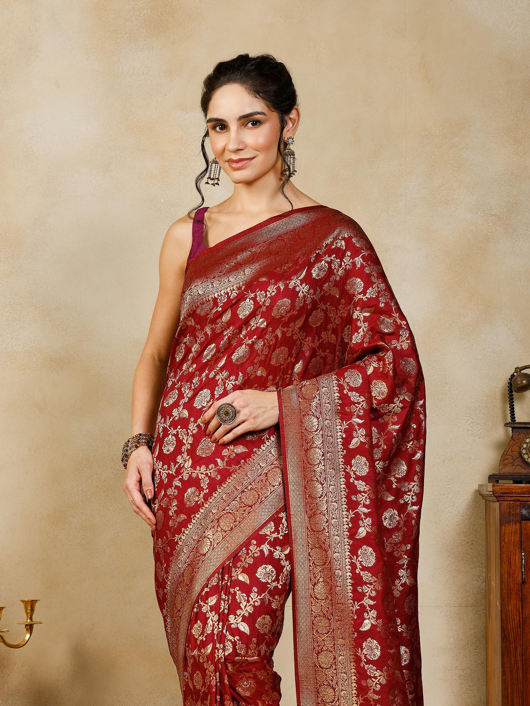 Wine Woven Design Art Silk Saree