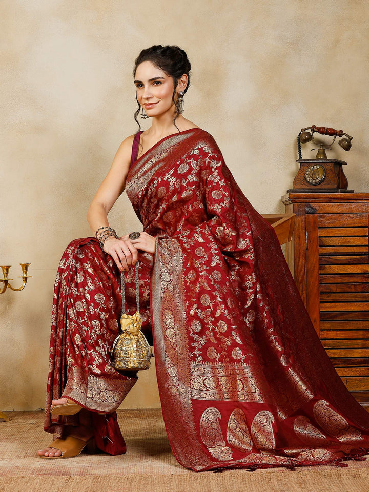 Wine Woven Design Art Silk Saree