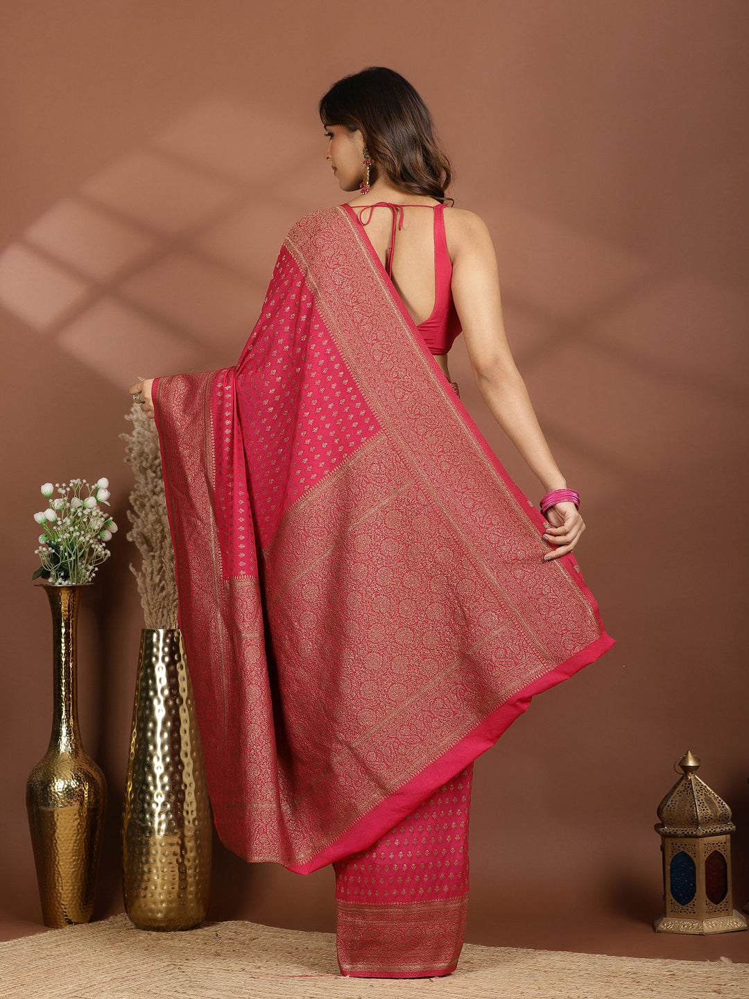 Rani Embroidered Georgette Saree