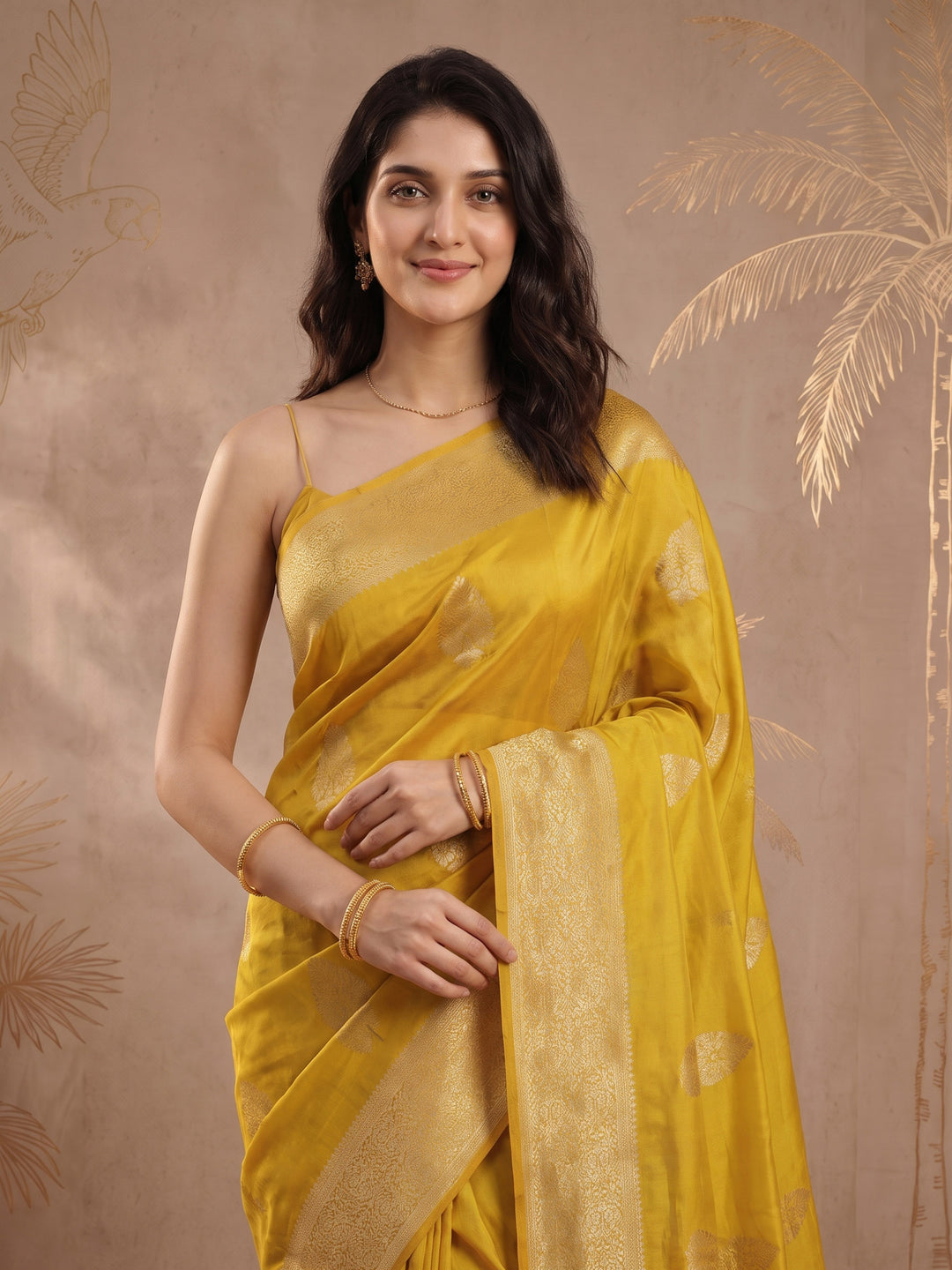 Lemon Zari Work Crepe Saree