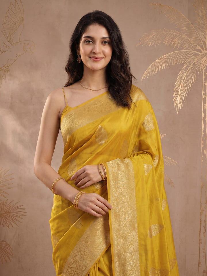Lemon Zari Work Crepe Saree