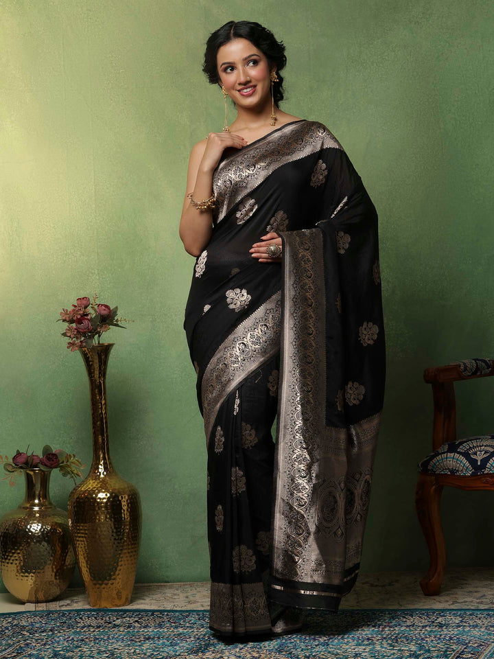 Black Woven Design Art Silk Saree