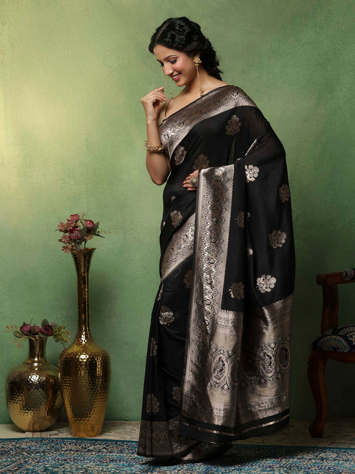 Black Woven Design Art Silk Saree