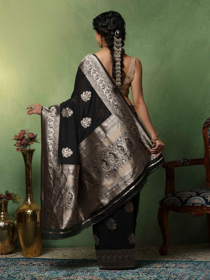 Black Woven Design Art Silk Saree